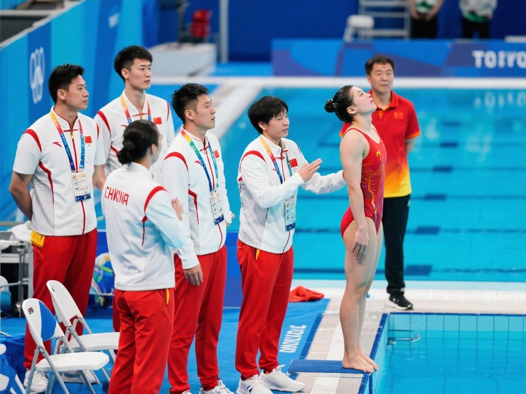 程子龙与朱子锋联手摘下男子双人10米台金牌 此外,他们的教练团队也在背后默默支持。从